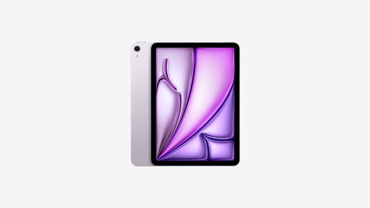 Purple iPad Air shown front and back.