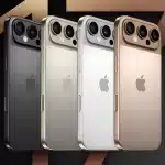 Four iPhone 17 Pro models in different colours displayed side by side.