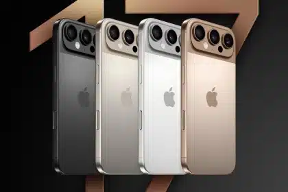 Four iPhone 17 Pro models in different colours displayed side by side.