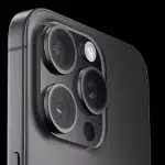 Close-up of an iPhone’s triple-camera module.