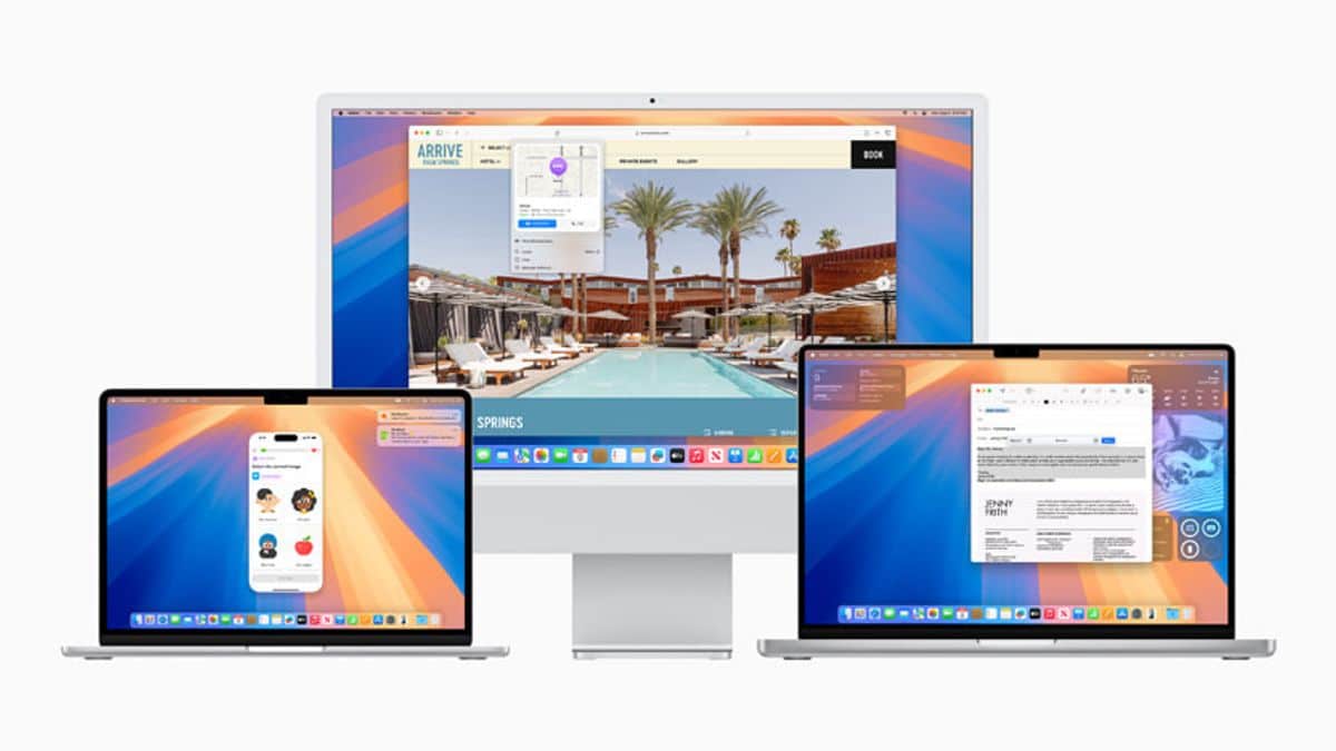 Macs displaying a vibrant macOS interface.