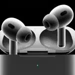 Close-up of Apple AirPods Pro 2 in charging case.