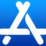 App Store logo on a blue gradient background.