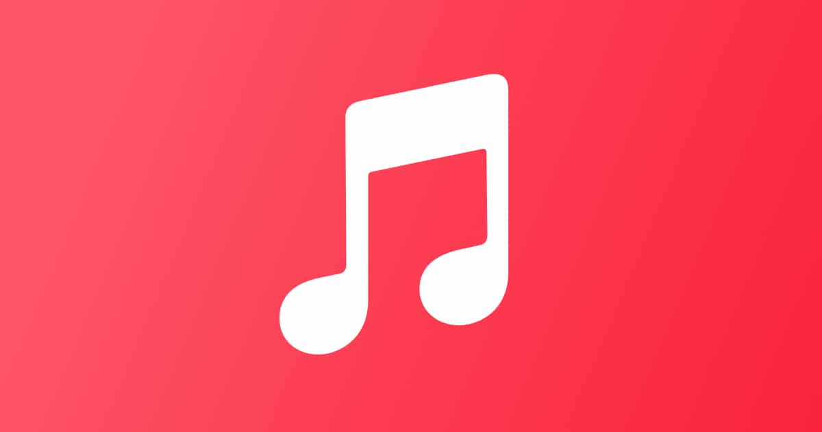 White music note icon on a red Apple Music background.