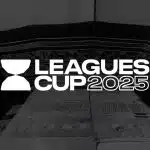Leagues Cup 2025 logo displayed over a dark, patterned background.