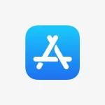App Store logo on a blue background.