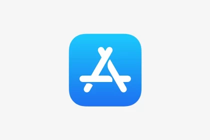 App Store logo on a blue background.