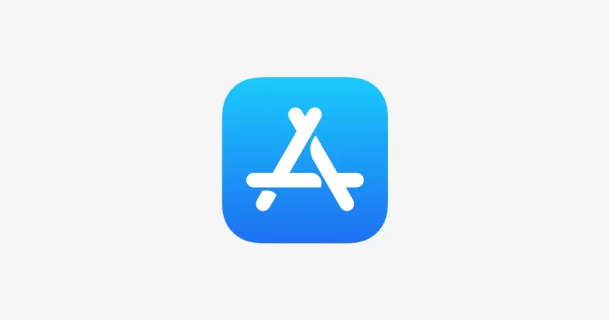 App Store logo on a blue background.