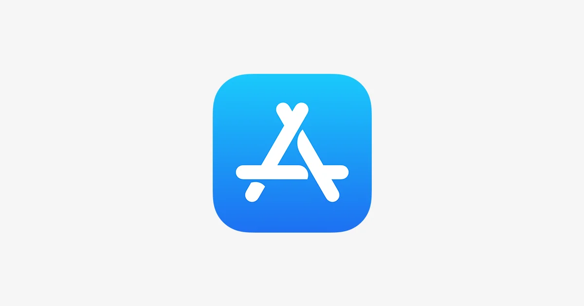 App Store logo on a blue background.
