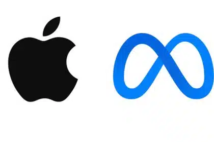 Apple and Meta logos side by side on a white background.