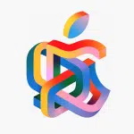Colorful Apple logo celebrating the Umeda store opening.