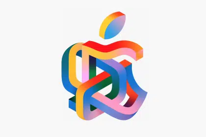 Colorful Apple logo celebrating the Umeda store opening.
