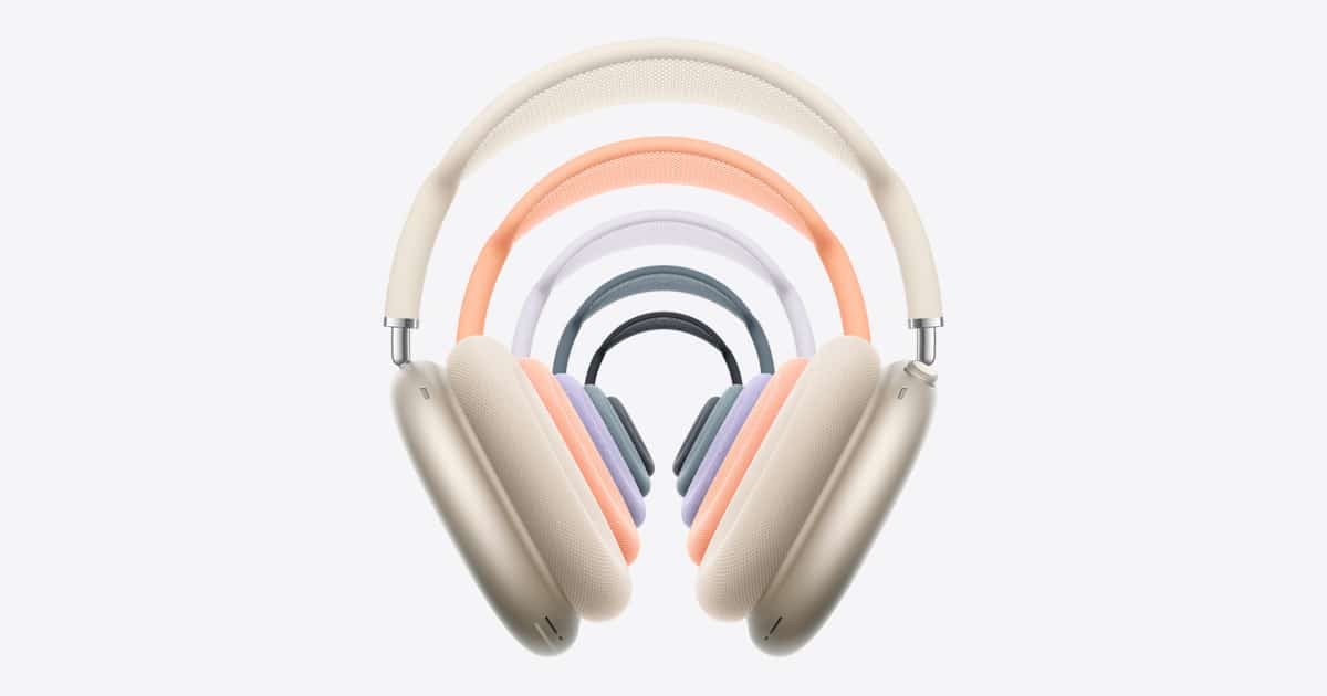 AirPods Max headphones displayed in multiple colours.