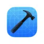 Xcode app icon with a hammer on a blueprint background