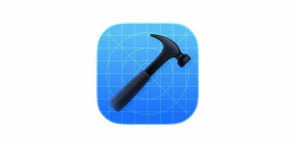 Xcode app icon with a hammer on a blueprint background