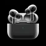 Apple AirPods Pro 2 in black charging case with earbuds displayed.