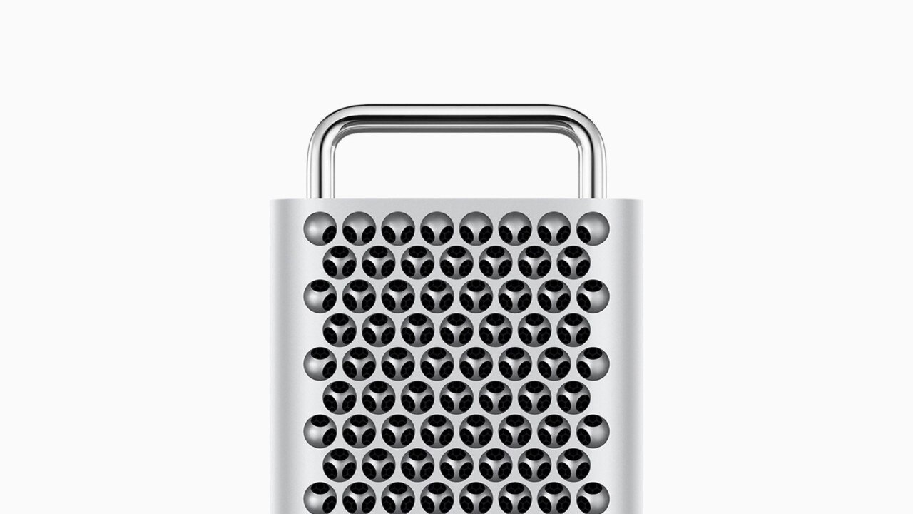 Close-up of Apple’s Mac Pro cheese grater design.