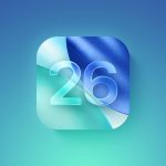 iOS 26 logo with a blue and green gradient background.