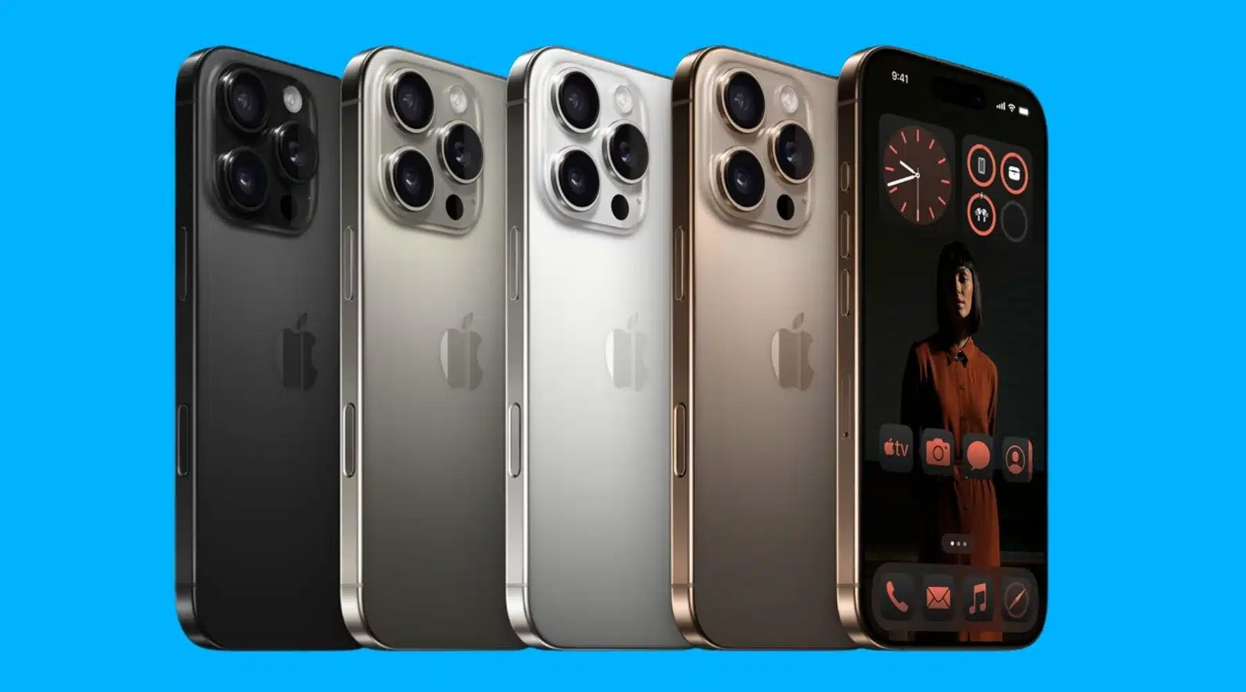 iPhone 17 models in multiple colours displayed against a blue background.
