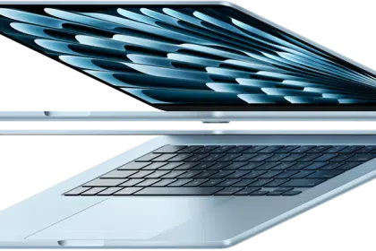 Side view of an open MacBook Air.
