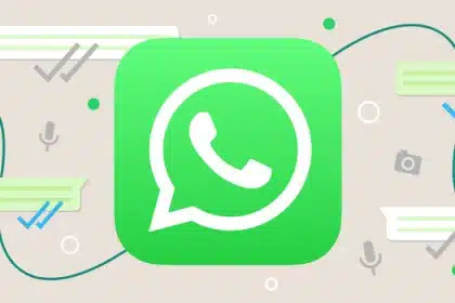 WhatsApp logo with chat icons and message bubbles in the background.