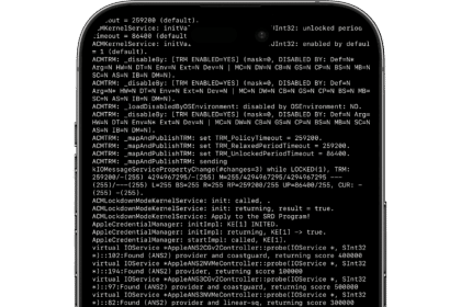 iPhone screen displaying security research code from Apple’s Security Research Device Program.