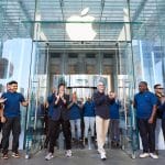 Tim Cook and Apple team greet fans at the iPhone 17 launch in New York.