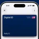 iPhone screen showing a digital US passport in Apple Wallet.