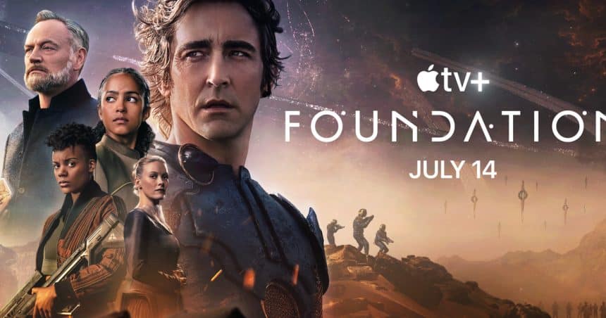 Apple TV+ Foundation poster featuring main characters with July 14 release date.
