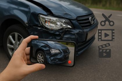 Smartphone capturing car damage during virtual inspection for total loss insurance claim