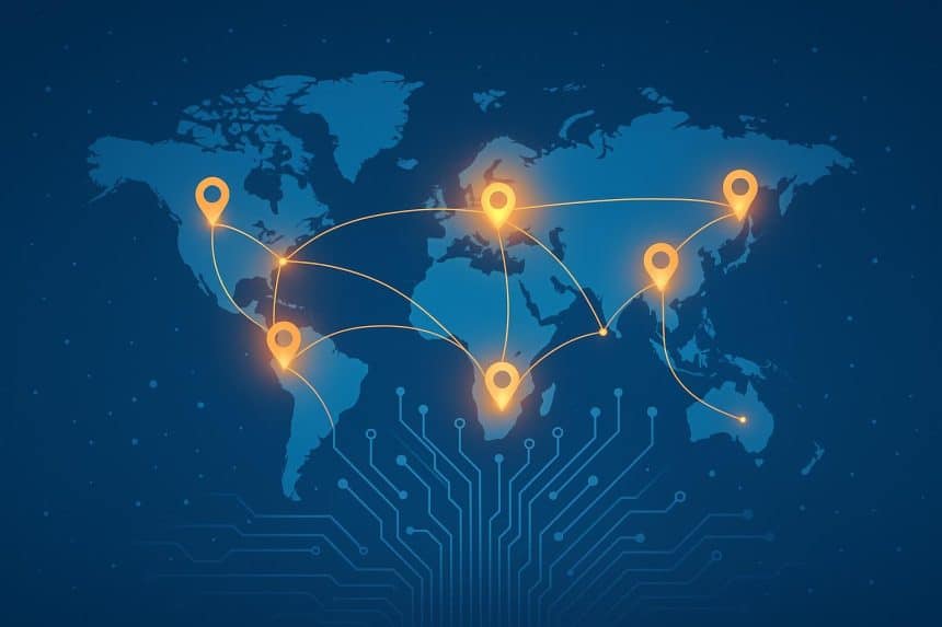 Global map highlighting emerging tech hubs and innovation centers for future tech talent growth
