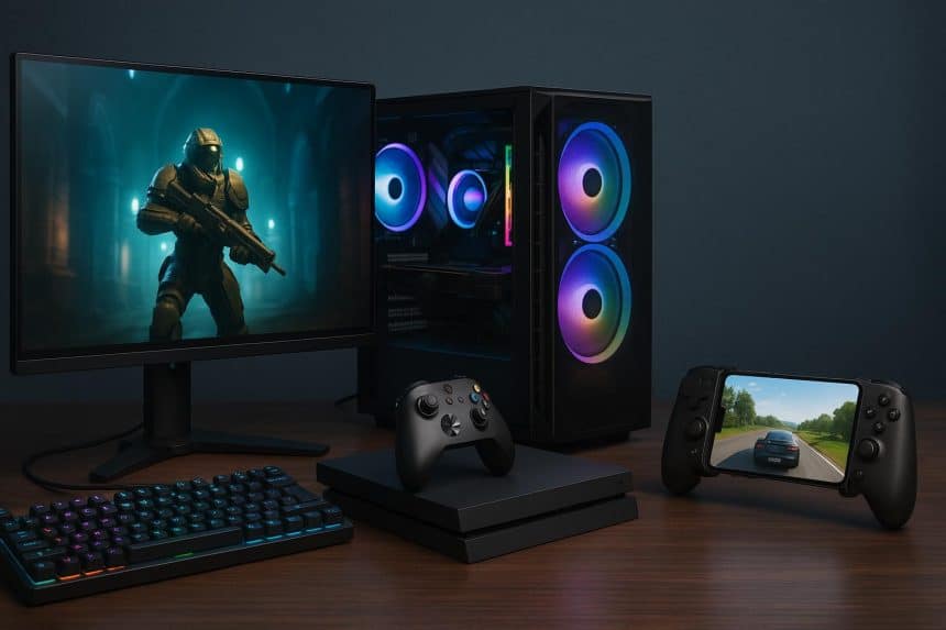 PC, console, and mobile gaming devices highlighting different player experiences and platforms