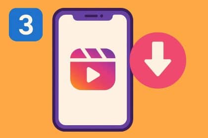 Smartphone screen showing Instagram Reels download process with step-by-step interface elements
