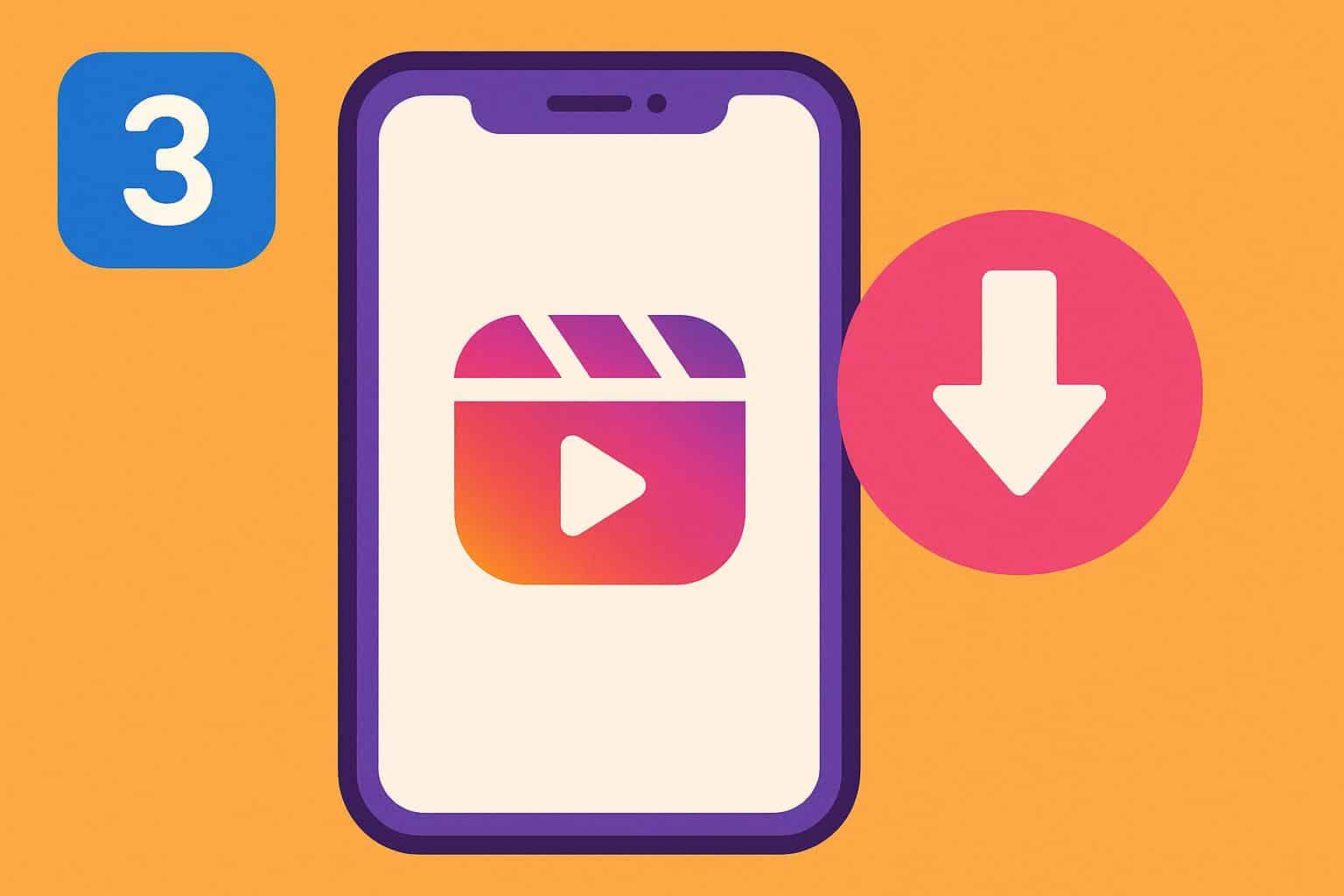 Smartphone screen showing Instagram Reels download process with step-by-step interface elements