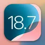 iOS 18.7 update icon on a gradient background.