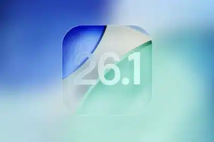 iOS 26.1 logo on a blue and green background.