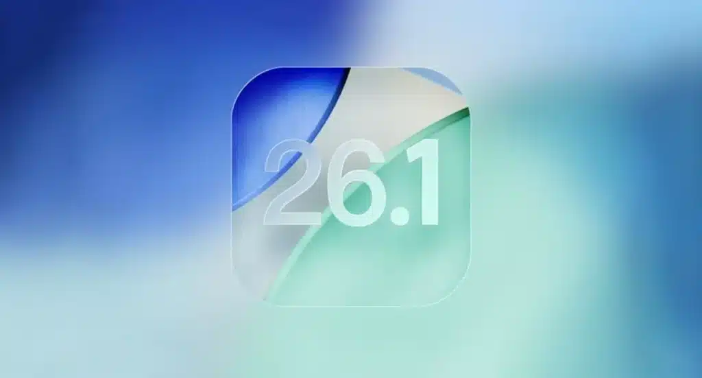 iOS 26.1 logo on a blue and green background.