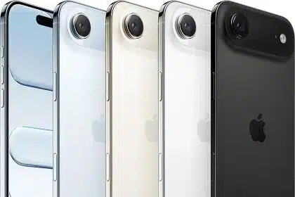 iPhone Air models in multiple colours lined up side by side.