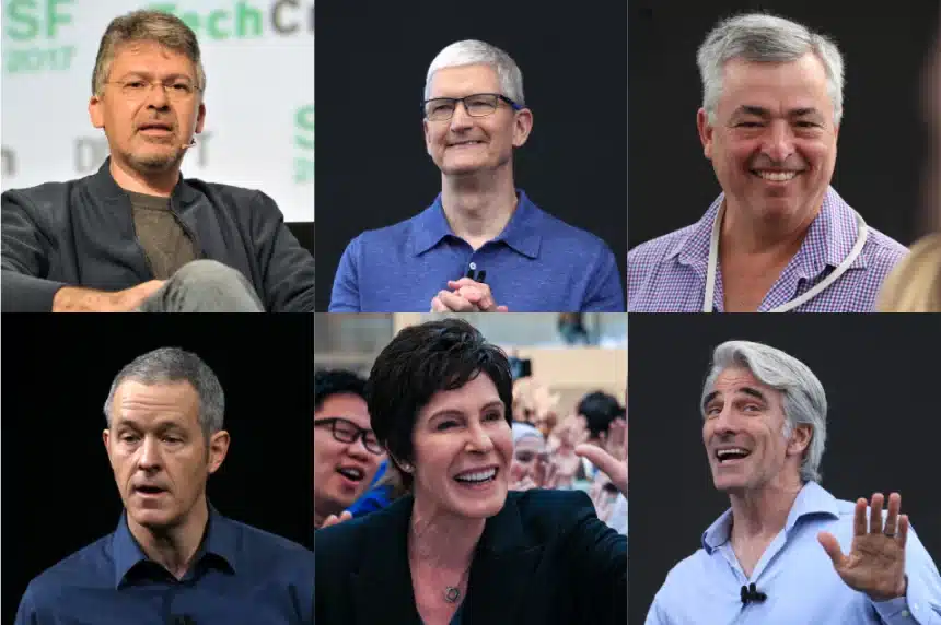 Apple’s executive team including Tim Cook and other senior leaders.