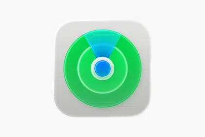 Apple’s Find My app icon showing a green radar circle with a blue signal beam.