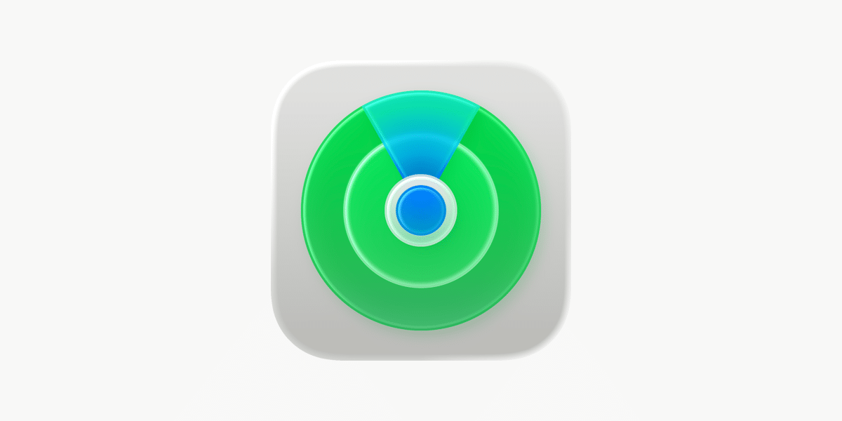 Apple’s Find My app icon showing a green radar circle with a blue signal beam.