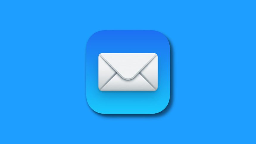 Apple Mail app icon on a blue background.