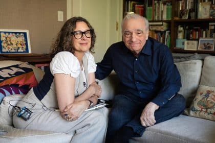 Martin Scorsese sitting on a couch with director Rebecca Miller.