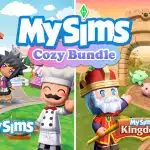 Colourful promotional image showing characters from MySims and MySims Kingdom with the text “MySims Cozy Bundle.”