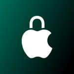 Apple logo shaped like a padlock symbolizing security and privacy.
