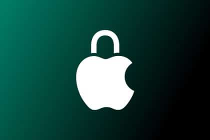 Apple logo shaped like a padlock symbolizing security and privacy.