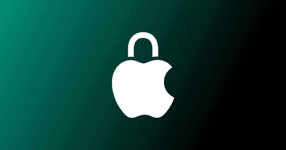 Apple logo shaped like a padlock symbolizing security and privacy.