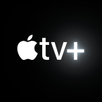 Apple TV+ logo glowing on a black background.