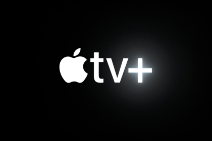 Apple TV+ logo glowing on a black background.