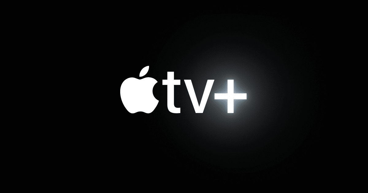 Apple TV+ logo glowing on a black background.